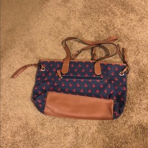 Nautical red and navy anchor handbag